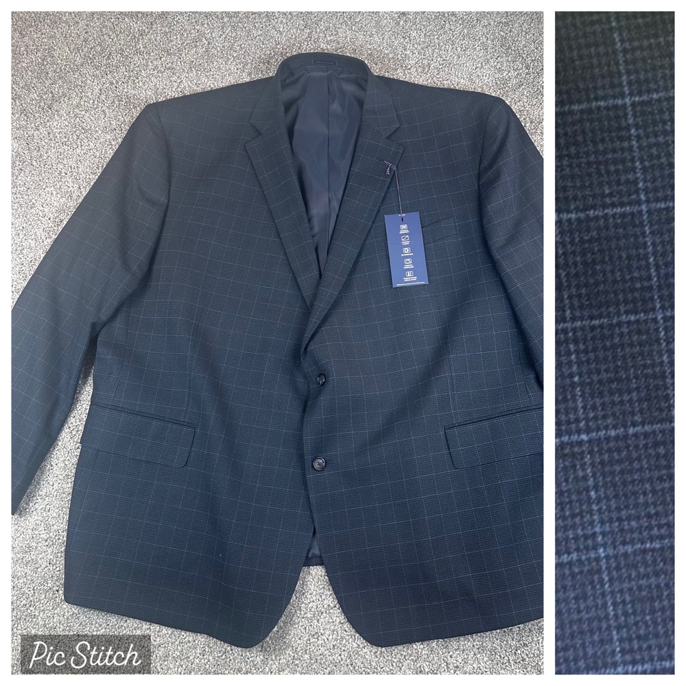 Stafford Blazer 56 Reg Navy Mini Check Window pane Sport Coat CoolMax Wool NWT
